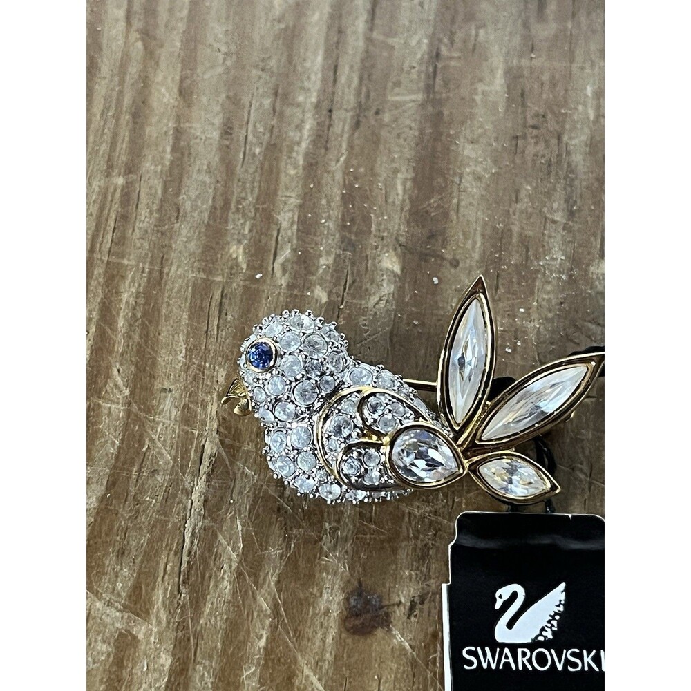 Swarovski Crystal Clear & Blue Eye Gold Tone Bird Brooch Pin Rare Discontinued - Picture 2 of 16